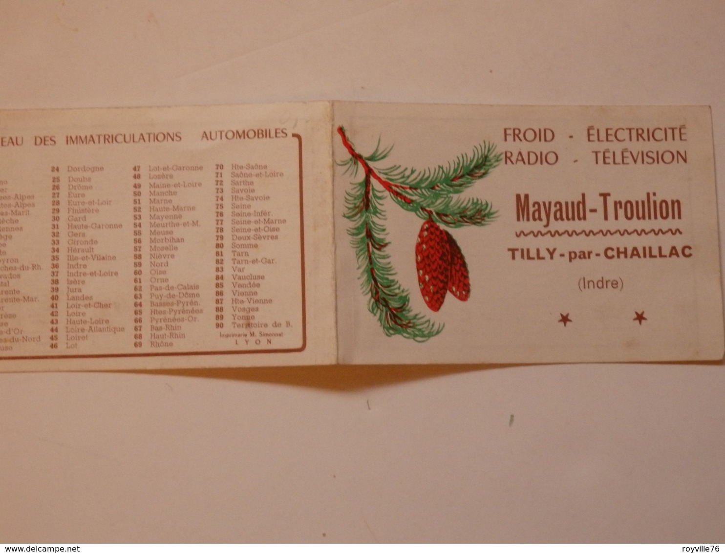 Calendrier-carte De Visite Mayaud-Troulion à Tilly-par-Chaillac (Indre). - Grand Format : 1961-70