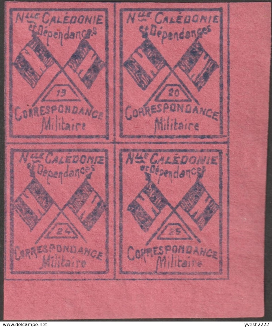 Nouvelle-Calédonie 1893. Timbre De Franchise Militaire En Bloc De 4 (neufs Sans Charnières), Bleu Clair Sur Rouge. - Neufs