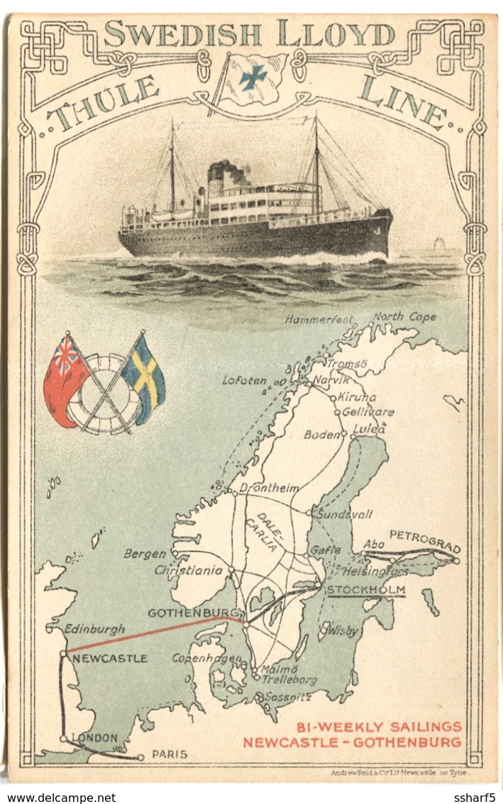 Swedish Lloyd Thule Line ADVERTSING POSTCARD Of S/S SAGA (light Bend In Middle) - Dampfer