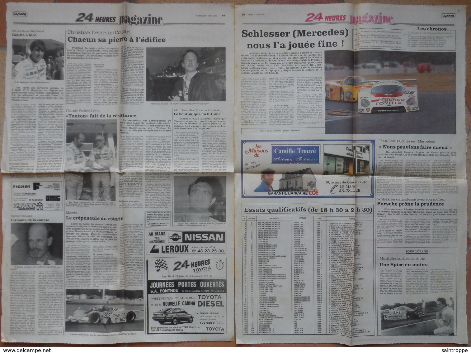 24 H Du Mans 1989. Lot De 14 Pages De Différents Journaux. - 1950 à Nos Jours