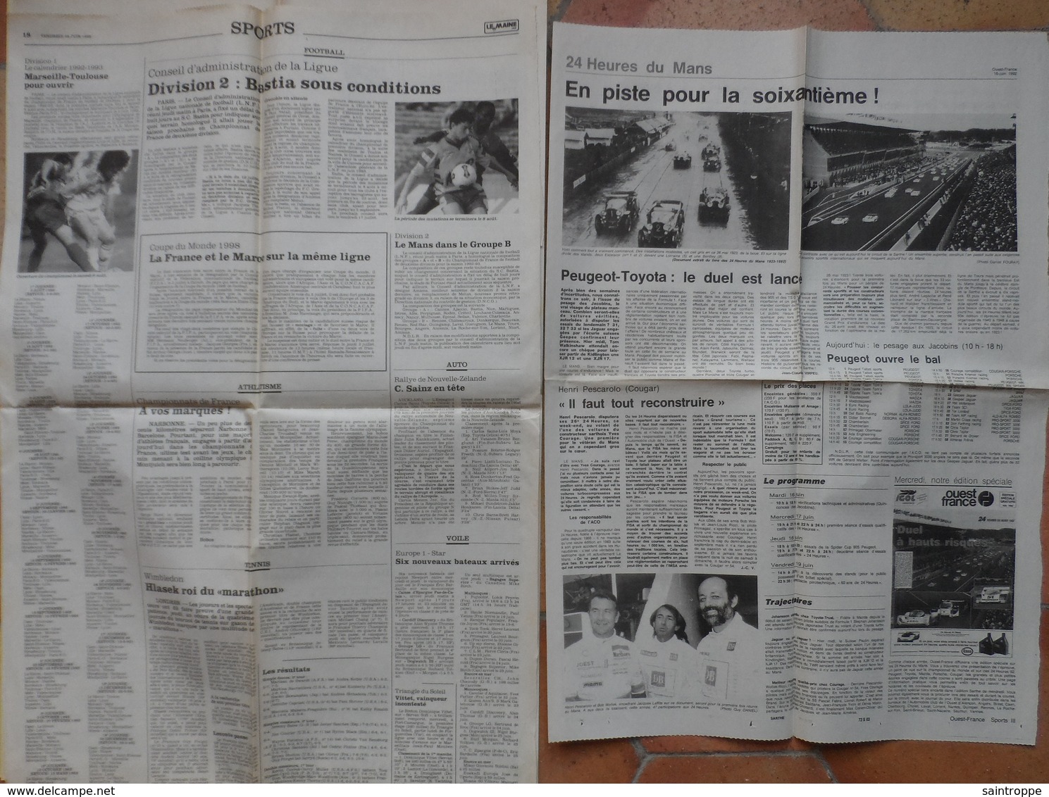 24 H Du Mans 1992. Lot De 20 Pages De Différents Journaux. - 1950 à Nos Jours