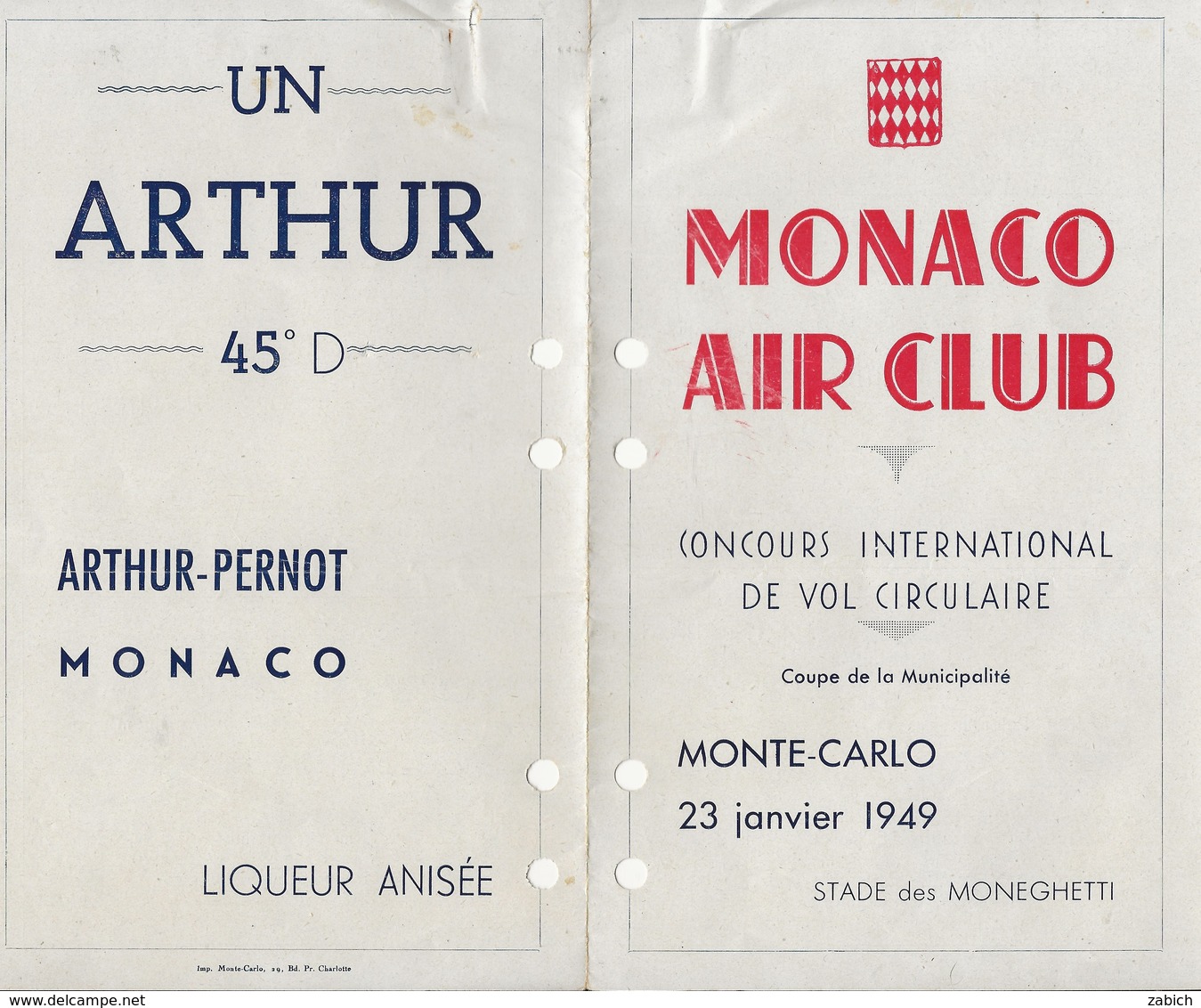 Vieux Papiers Monaco 1949 Monaco Air Club Concoutrs Vol Circulaire 23 Janvier 1949 - Pubblicitari
