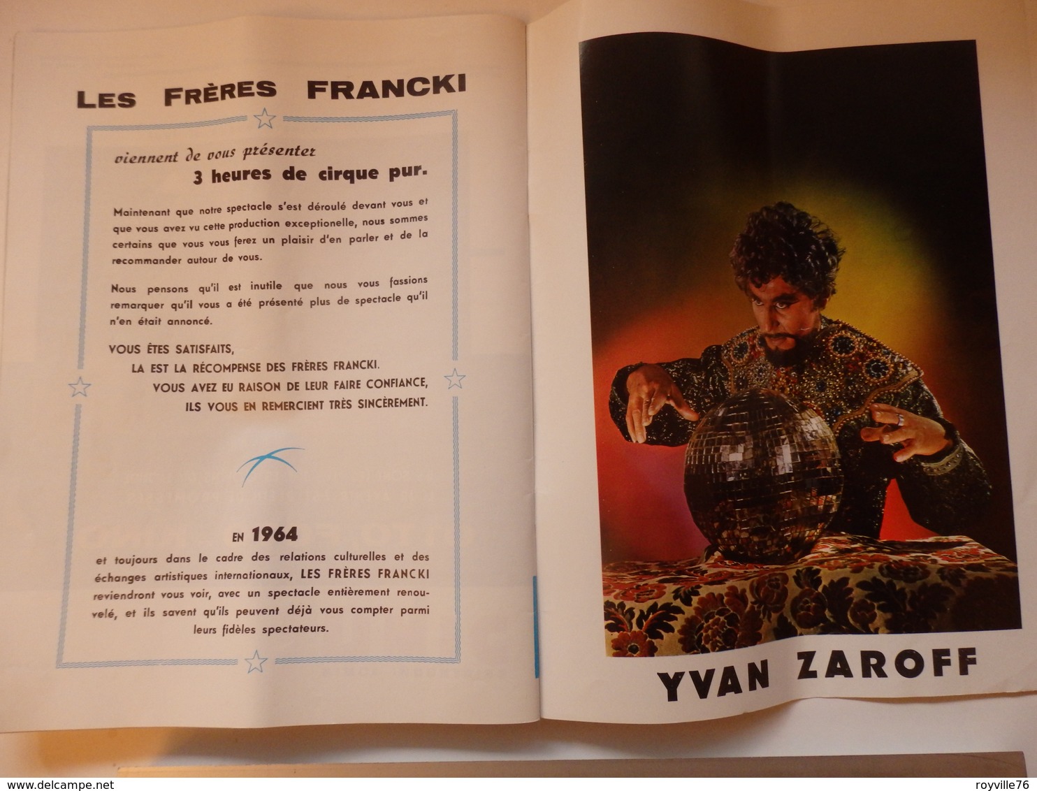 Programme du Cirque Francki de 1963. Présentation du Cirque Officiel de Hongrie et du célèbre orchestre Tzigane.