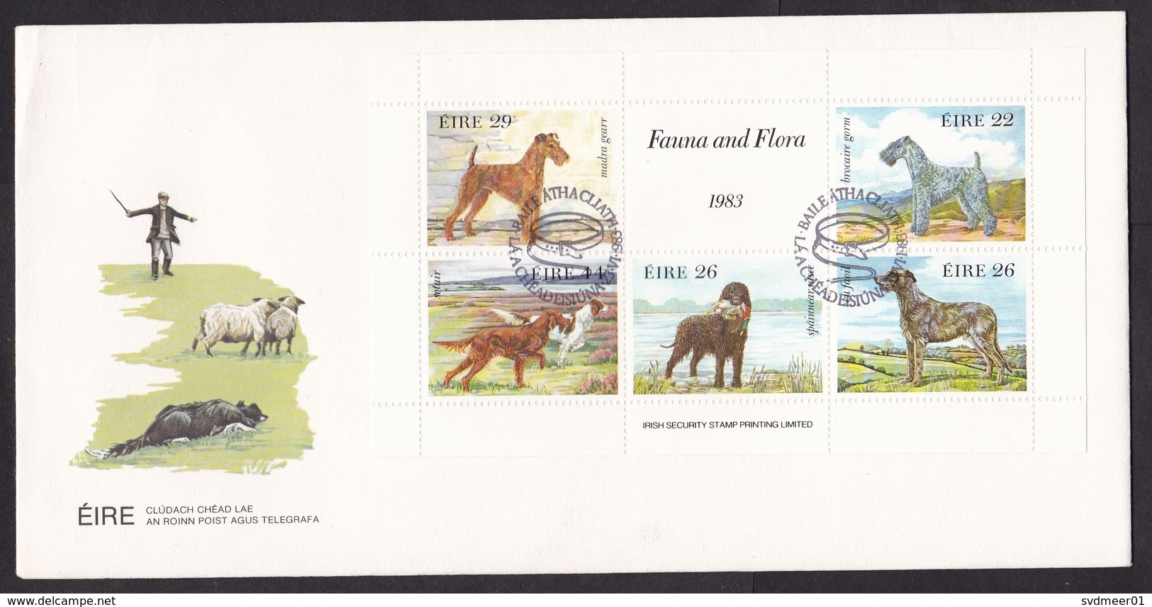 Ireland: FDC First Day Cover, 1983, Souvenir Sheet, 5 Stamps, Dog, Hunting, Animal (traces Of Use) - Covers & Documents