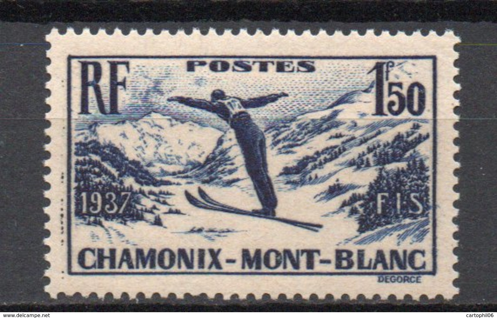 - FRANCE N° 334d Neuf ** MNH - 1 F. 50 Bleu-violet Chamonix 1937 - PAPIER CRÈME - Cote 20 EUR - - Neufs