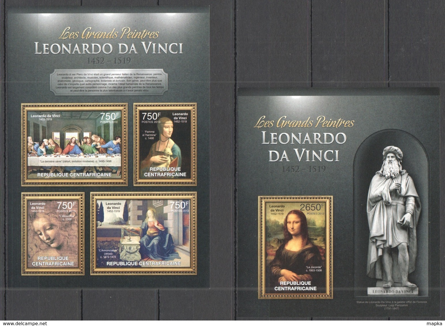 CA663 2013 CENTRAL AFRICA CENTRAFRICAINE ART THE GREAT PAINTERS LEONARDO DA VINCI KB+BL MNH - Andere & Zonder Classificatie