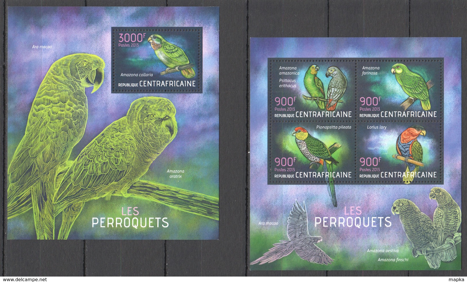 CA696 2013 CENTRAL AFRICA CENTRAFRICAINE FAUNA BIRDS PARROTS LES PERROQUETS KB+BL MNH - Pappagalli & Tropicali