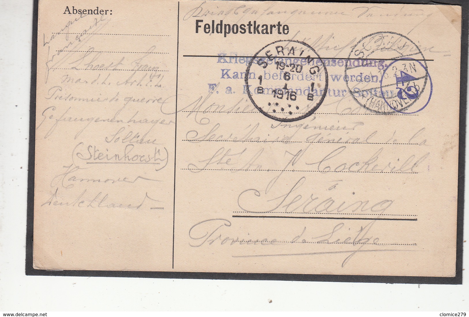 Carte Prisonnier De Guerre 1916  Camp De  SOLTAU - Prigionieri
