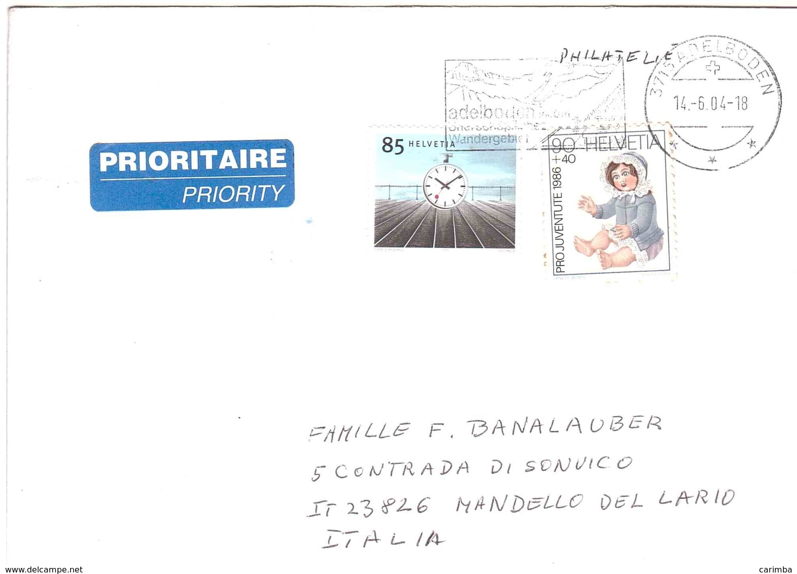 LETTERA X ITALIA CON PRO JUVENTUTE 1986 TARGHETTA ADELBODEN - Lettres & Documents