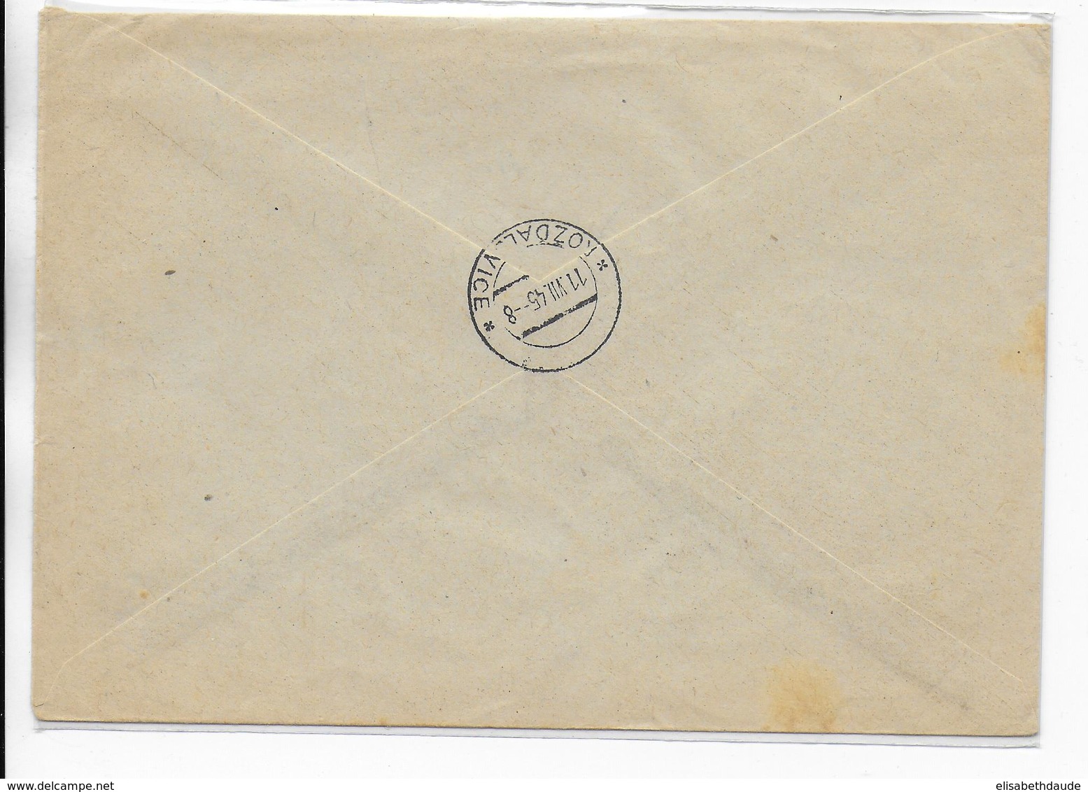 TCHECOSLOVAQUIE  - 1945 -  ENVELOPPE RECOMMANDEE Avec CACHET PROVISOIRE + ETIQUETTE ALLEMANDE BARREE De HORKA - Lettres & Documents