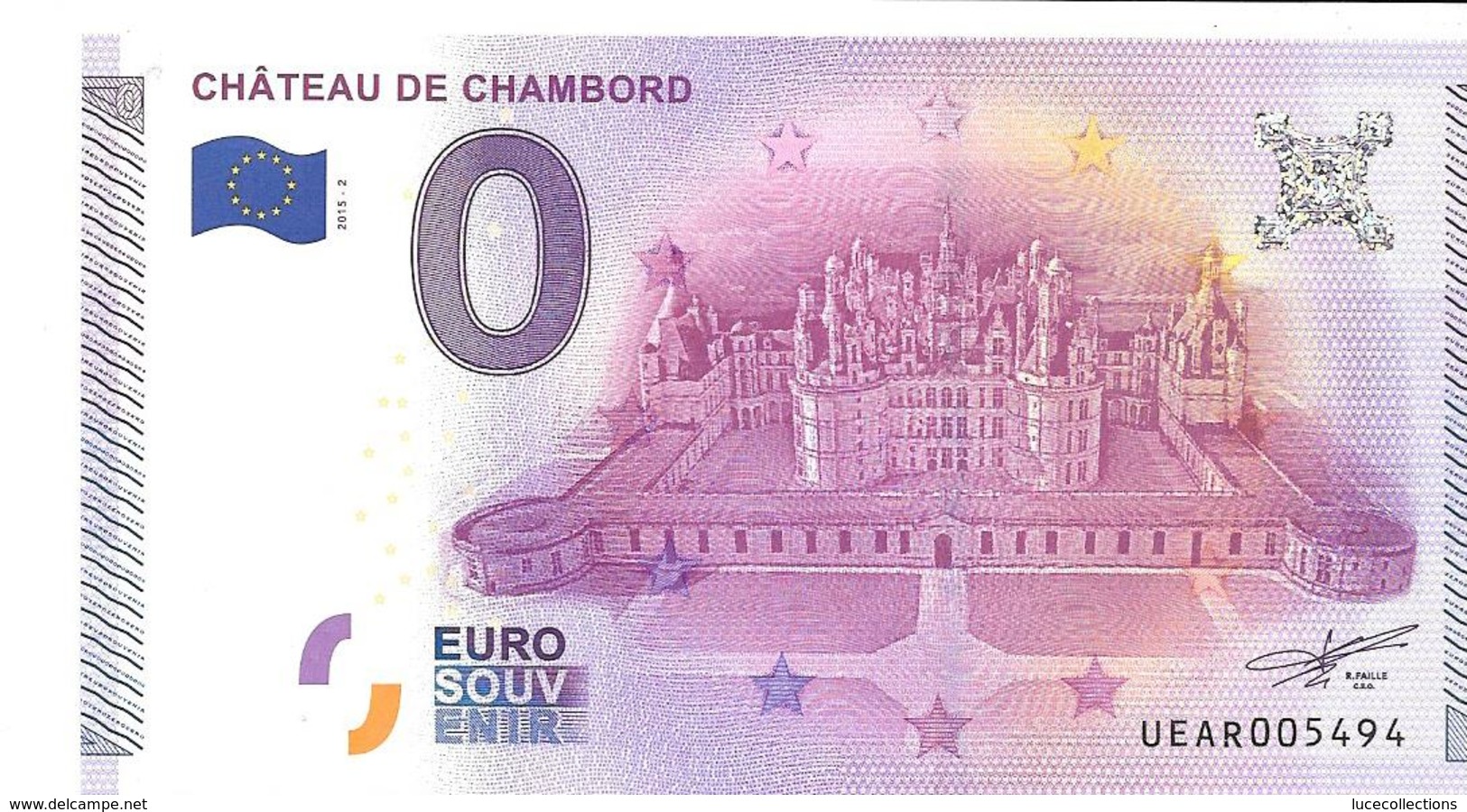 Billet Touristique Zéro Euro 2015 Chateau De Chambord 5494 - Altri & Non Classificati