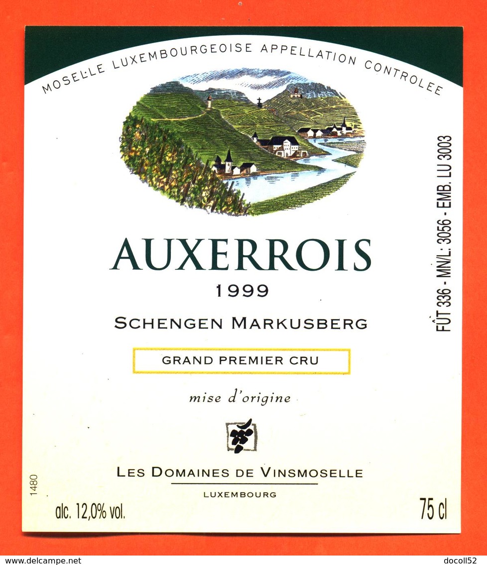 étiquette De Vin De Moselle Luxembourgeoise Auxerrois 1999 Schengen Markusberg - Vinsmoselle - 75 Cl - White Wines