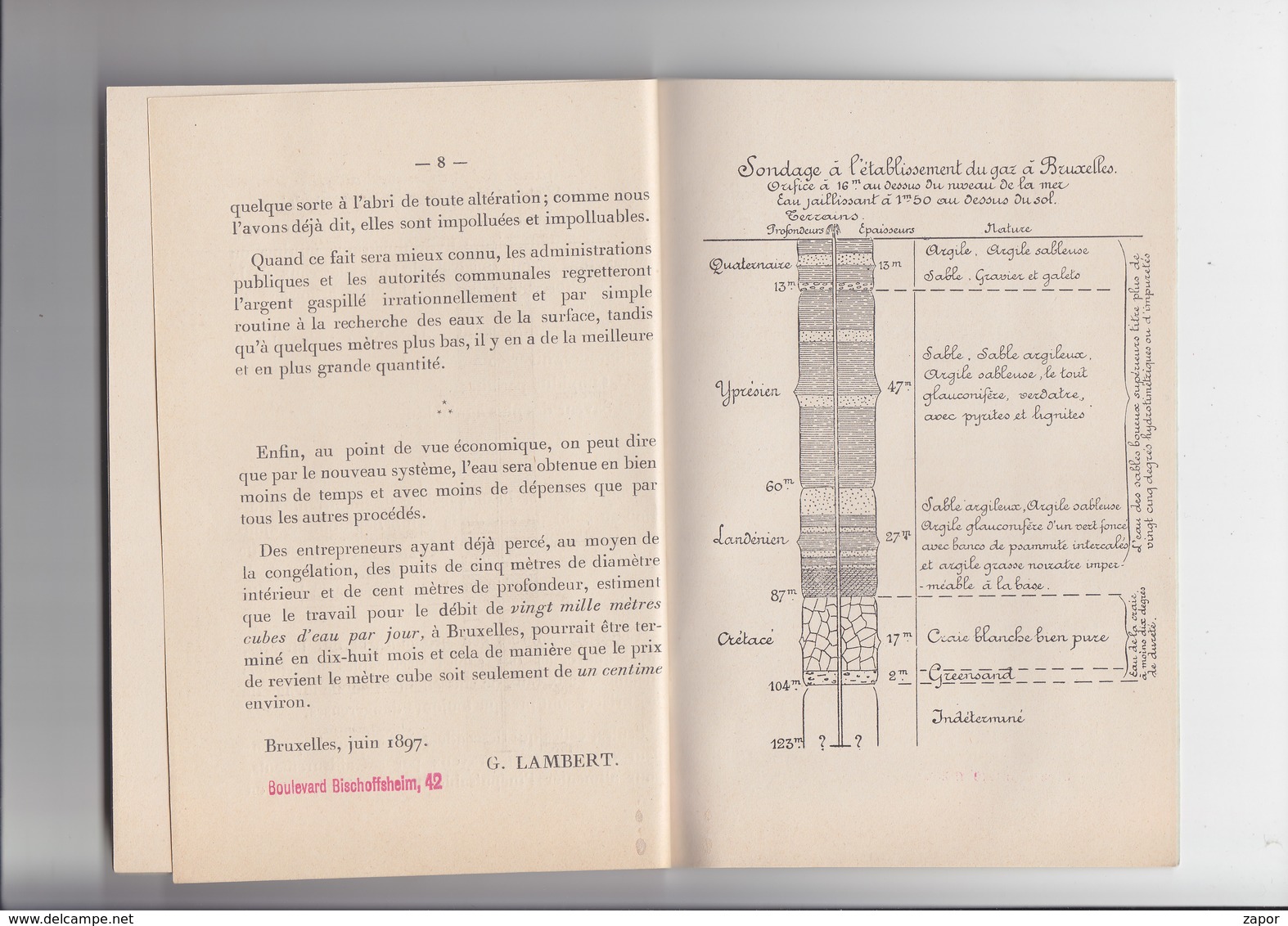 Eaux Alimentaires - Exposition De Bruxelles 1897 Section D'hygiène - Système G. Lambert - Boekje Van 10 Blz - Autres & Non Classés