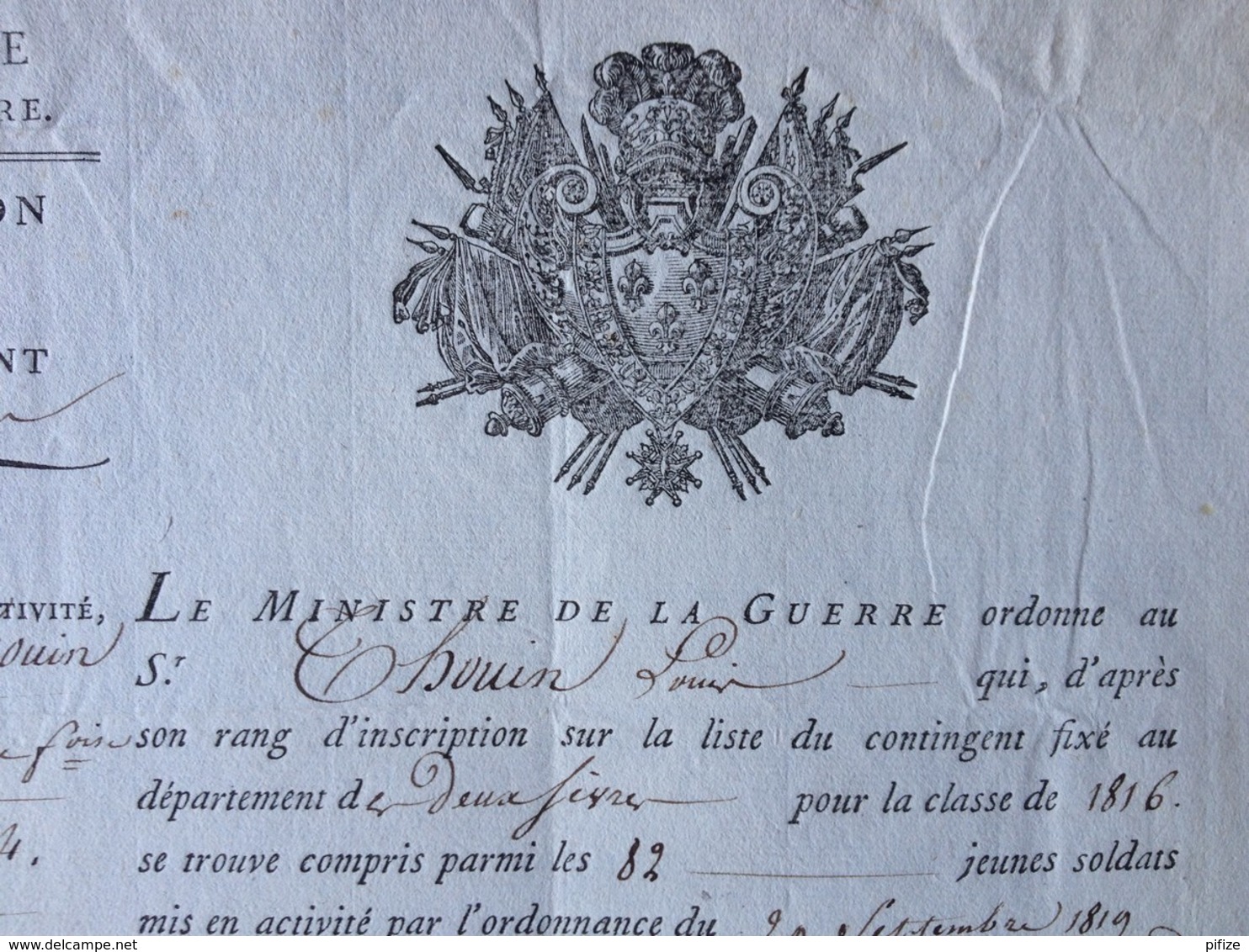 Ordre D'incorporation Dans La Légion Des Deux-Sèvres . Signé Gonnet , Sous-intendant Militaire à Niort . 1819 . - Documents