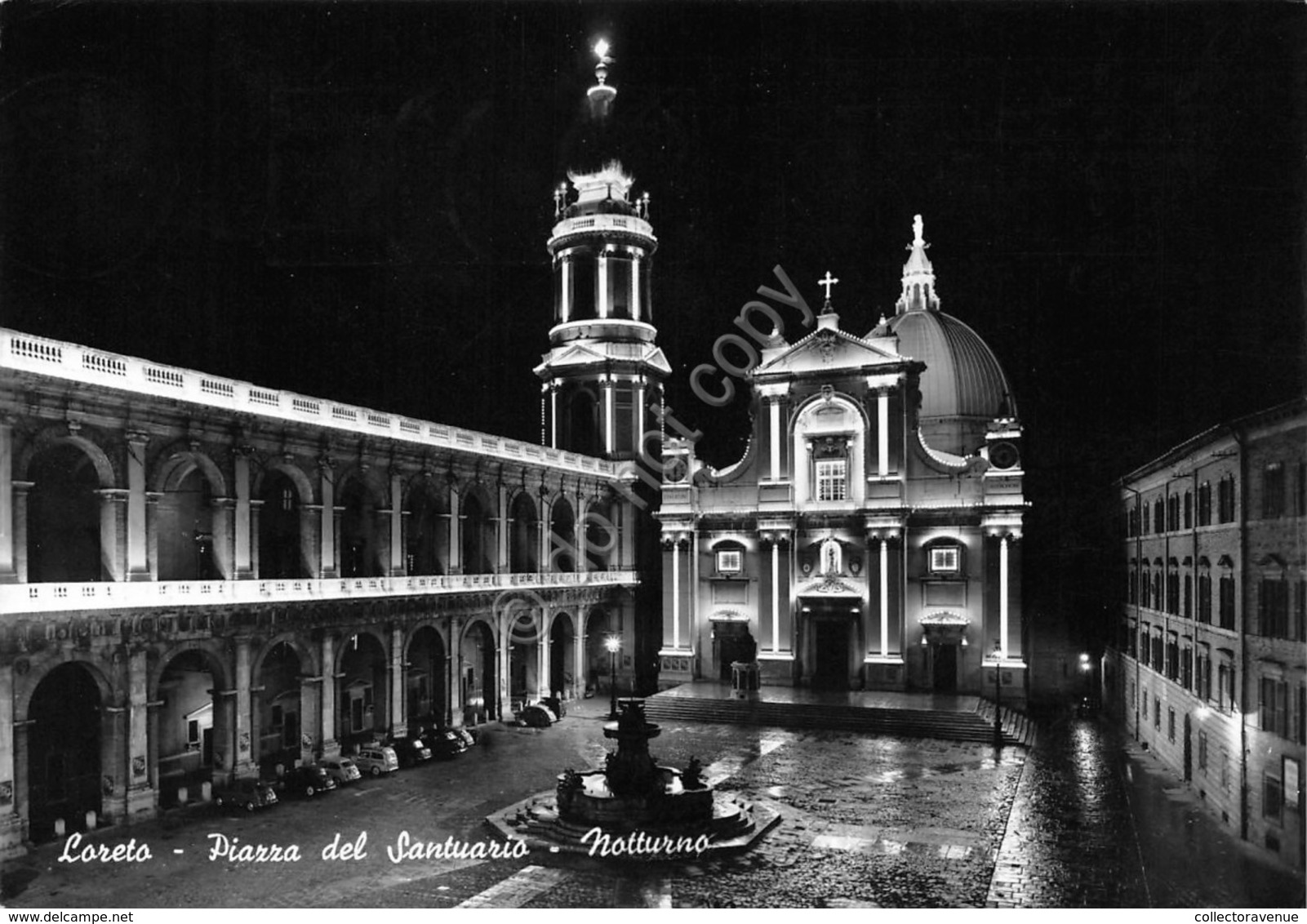 Cartolina Loreto Piazza Del Santuario Notturno 1968 Timbro A Targhetta Stradale - Ancona