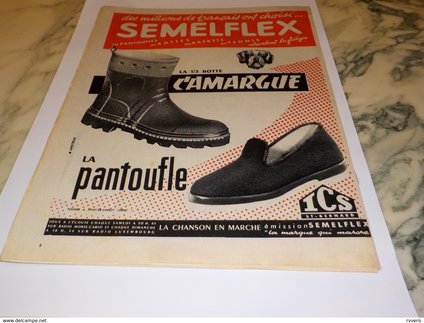 ANCIENNE  PUBLICITE PANTOUFLE DE SEMELFEX 1955 - Autres & Non Classés