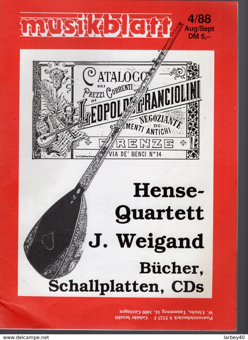 Revue De Musique -  Musikblatt N° 4 - 1988 - Hense-quartett - Música