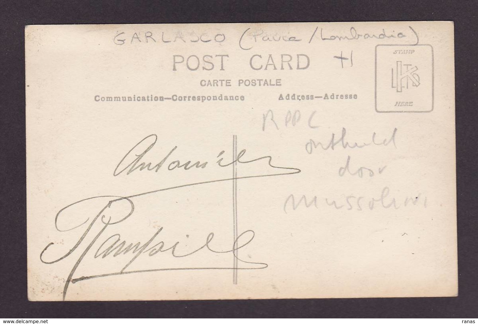 CPA Italie Garlasco Carte Photo RPPC écrite Mussolini - Autres & Non Classés