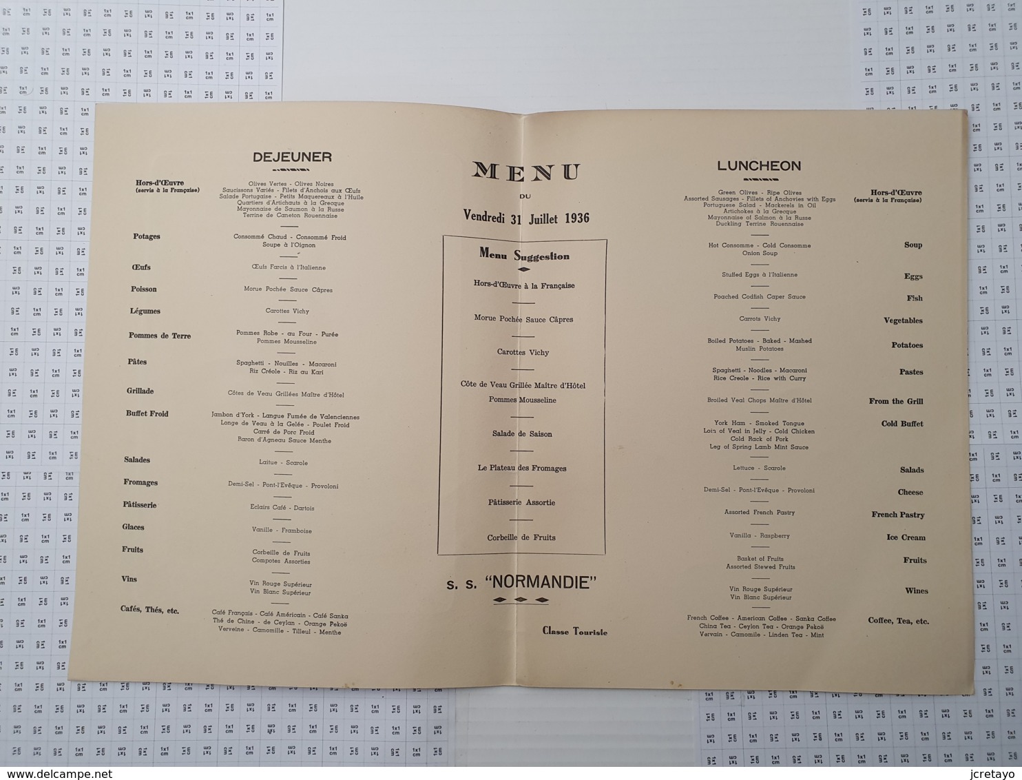 Compagnie Générale Transatlantique, French Line, Menu De 1936 - Menus