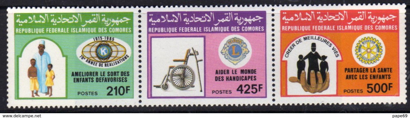 Comores N° 457 A XX  Kawanis Club, Lions Club Et Rotary, Le Triptyque Sans Charnière, TB - Isole Comore (1975-...)