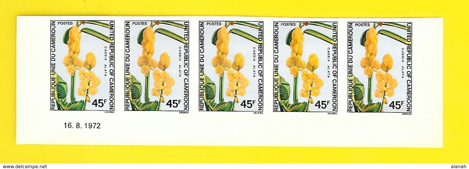 Bande 5 Timbres 45 F Fleurs 1972 Non Dentelés  Cameroun - Cameroun (1960-...)