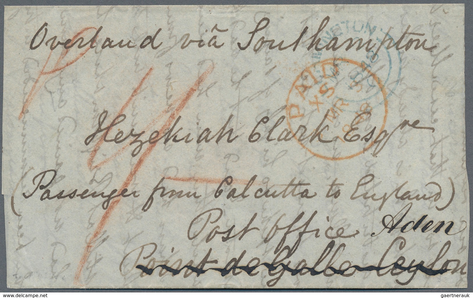 Aden: 1848 Part Of An Entire Posted At Leamington On 2nd March 1848, Addressed To A Passenger From C - Yemen