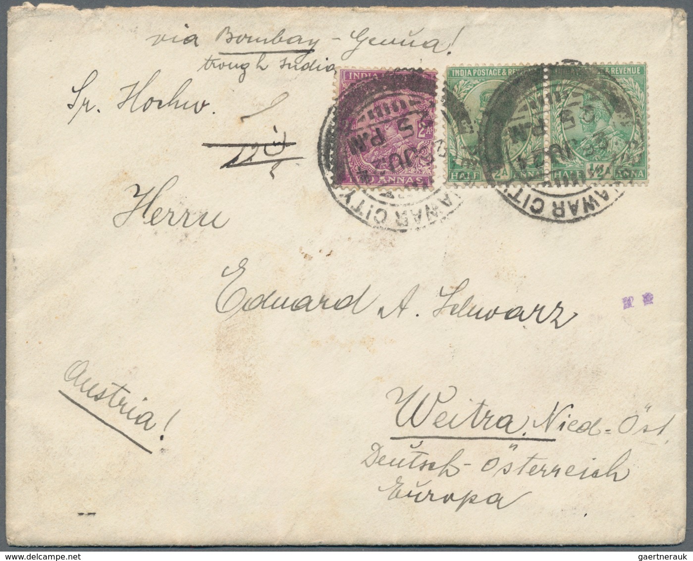 Afghanistan: 1924, 10p. Rose, 20p. Purple-brown And 30p. Green On Reverse Of Cover From Kabul To Aus - Afganistán