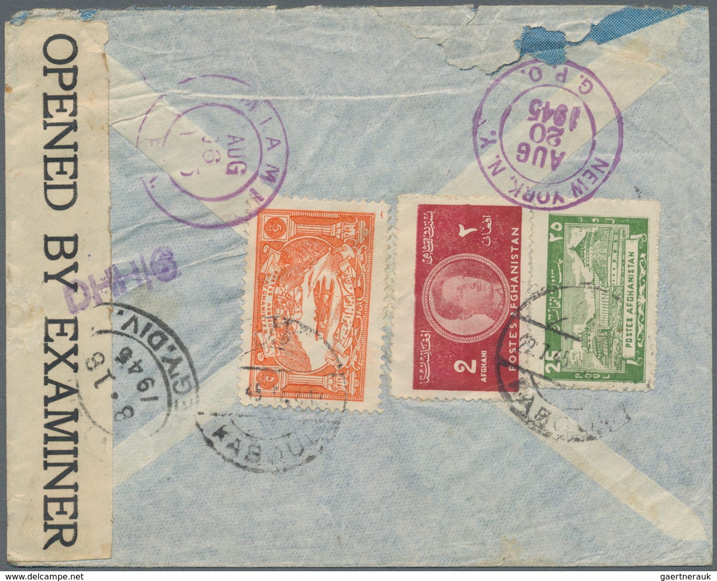 Afghanistan: 1945. Registered Flimsy Airmail Cover Addressed To NEW YORK, Franked At Back With 26 P - Afghanistan