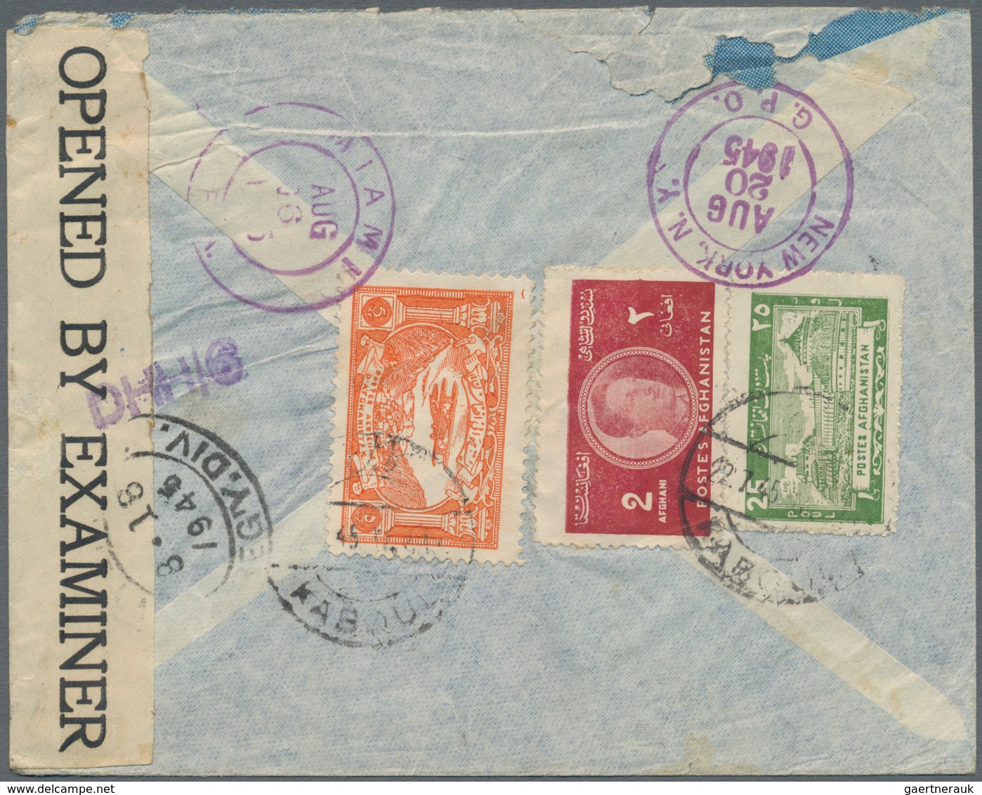 Afghanistan: 1945. Registered Flimsy Airmail Cover Addressed To NEW YORK, Franked At Back With 26 P - Afganistán