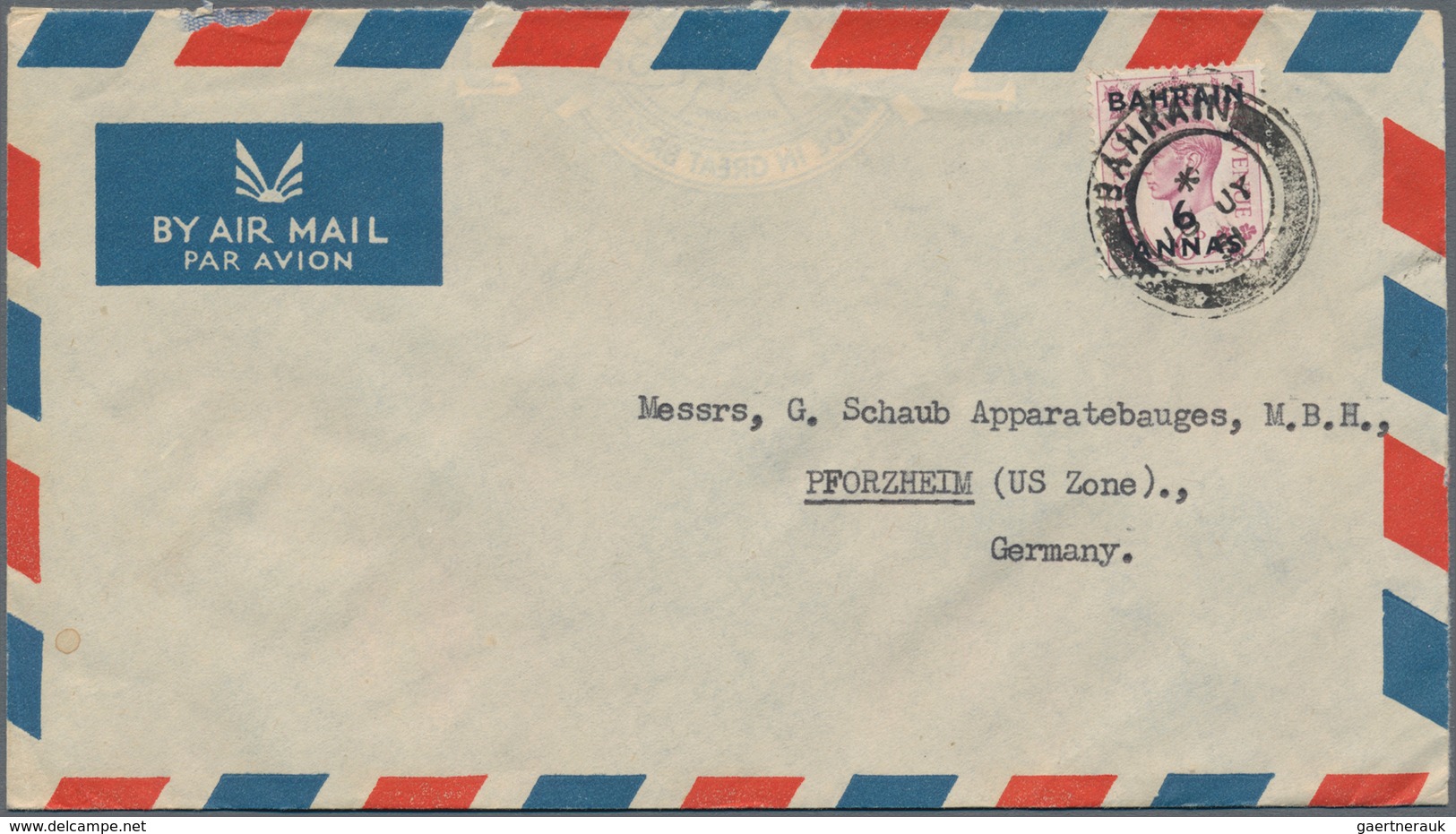 Bahrain: 1948/53, Four Airmail Covers To Pforzheim/Germany: KGV 3 ½ A. (4), 3 A./3d. (2), 6 A./6d. A - Bahrein (1965-...)