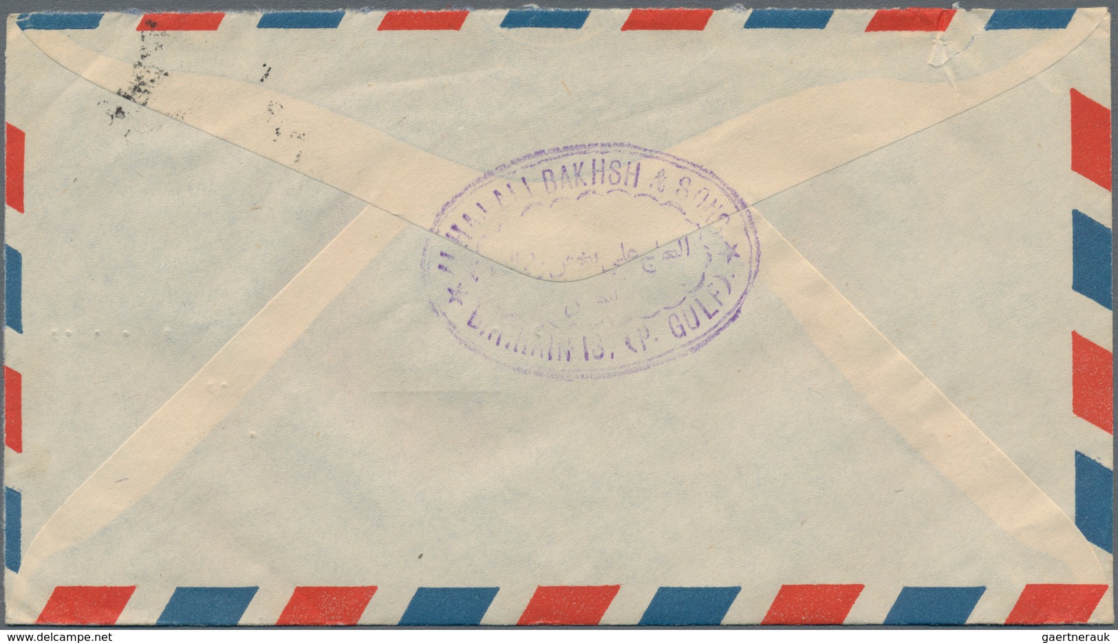 Bahrain: 1948/53, four airmail covers to Pforzheim/Germany: KGV 3 ½ A. (4), 3 A./3d. (2), 6 A./6d. a