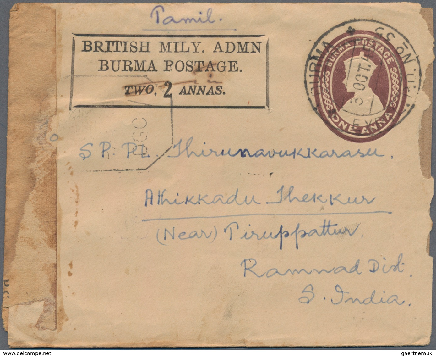 Birma / Burma / Myanmar: 1945 British Military Admin.: Three Postal Stationery Envelopes 1a., Two Wi - Myanmar (Birma 1948-...)