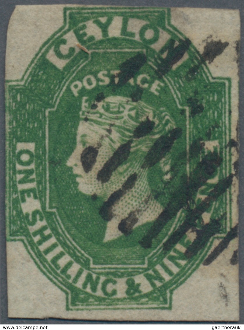 Ceylon / Sri Lanka: 1857, QV 1s9d. Green Imperforate With Good Margins At Right And Bottom (slightly - Sri Lanka (Ceylan) (1948-...)