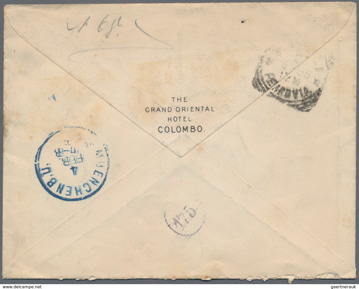 Ceylon / Sri Lanka: 1899 Illustrated 'Grand Orient Hotel, Colombo' Envelope Used Registered To Munic - Sri Lanka (Ceylon) (1948-...)