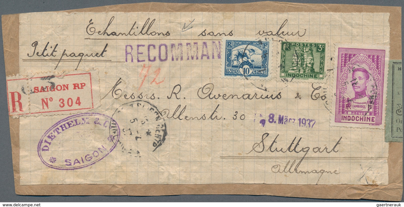 Französisch-Indochina: 1937 "Sample Without Value": Part Of Small REGISTERED Packet Sent As 'sample - Briefe U. Dokumente