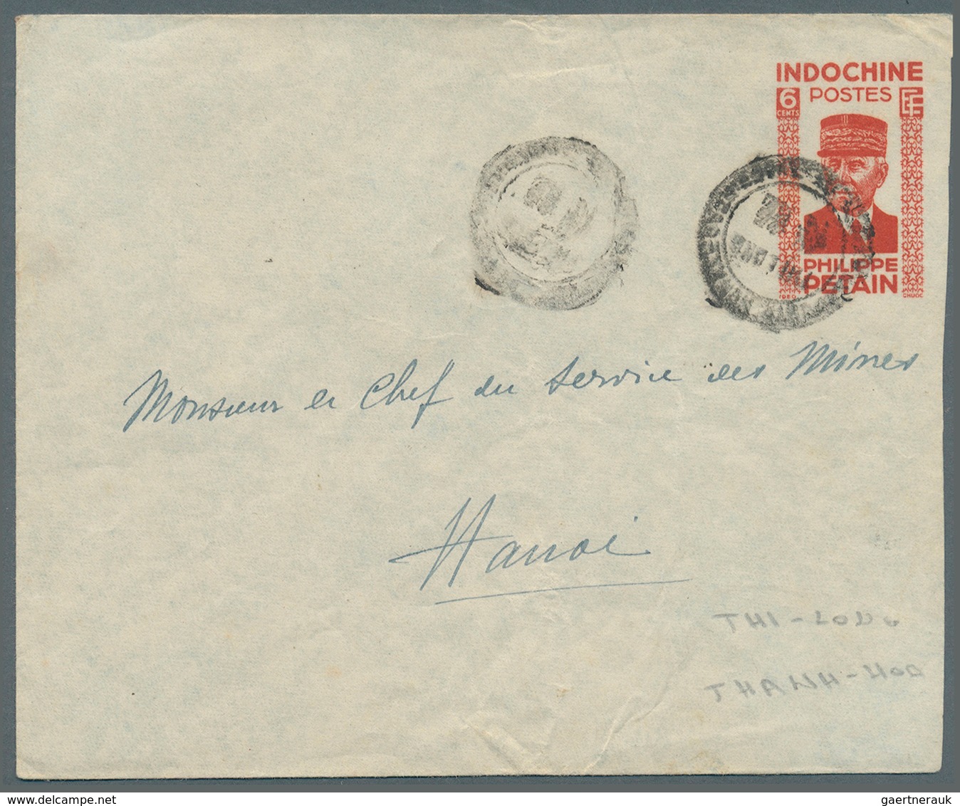 Französisch-Indochina: 1943. Postal Stationery Envelope 'Marshall Petain' 6c Red (small Faults) Addr - Briefe U. Dokumente