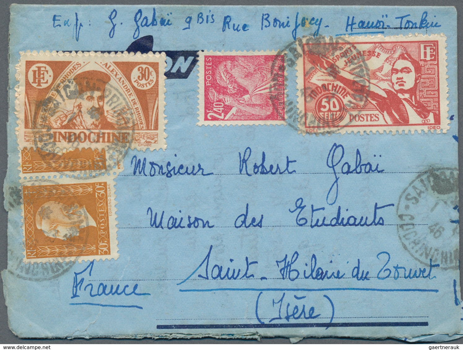 Französisch-Indochina: 1946, French Indochina, 30 C Red-brown 'A. De Rhodes' And 50 C Red 'sport', T - Covers & Documents