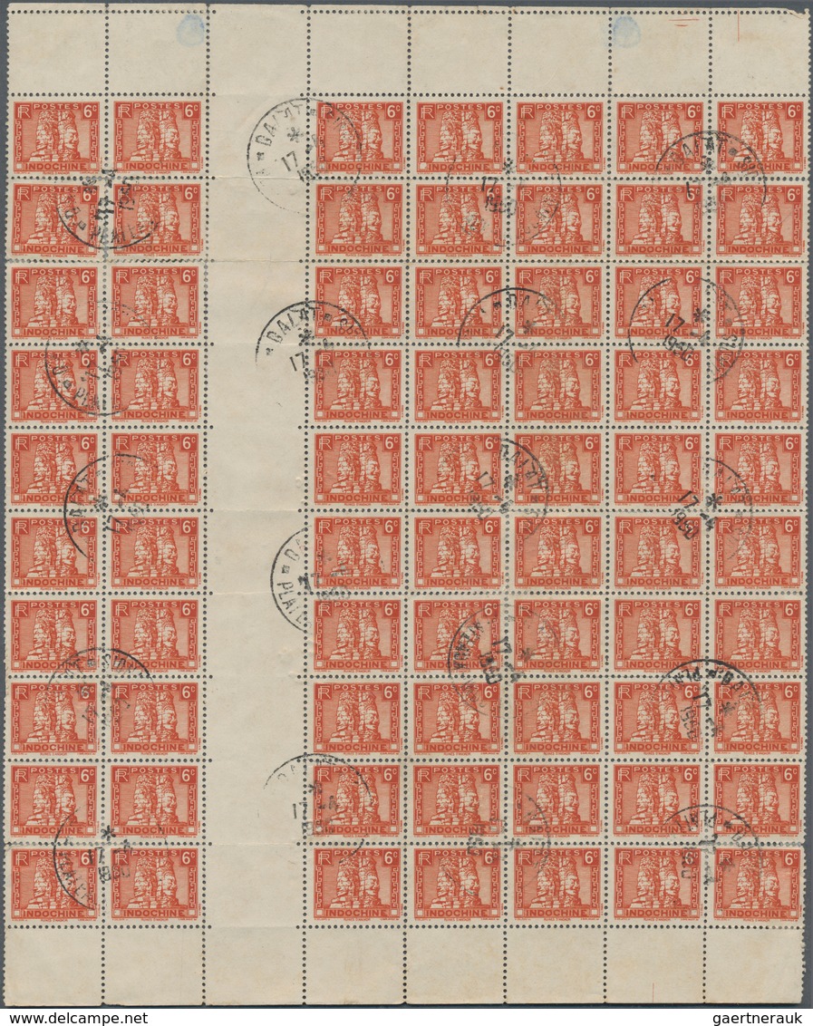 Französisch-Indochina: 1950, Definitives 6c. Red, Gutter Block Of 70 Originating From A Registered L - Briefe U. Dokumente