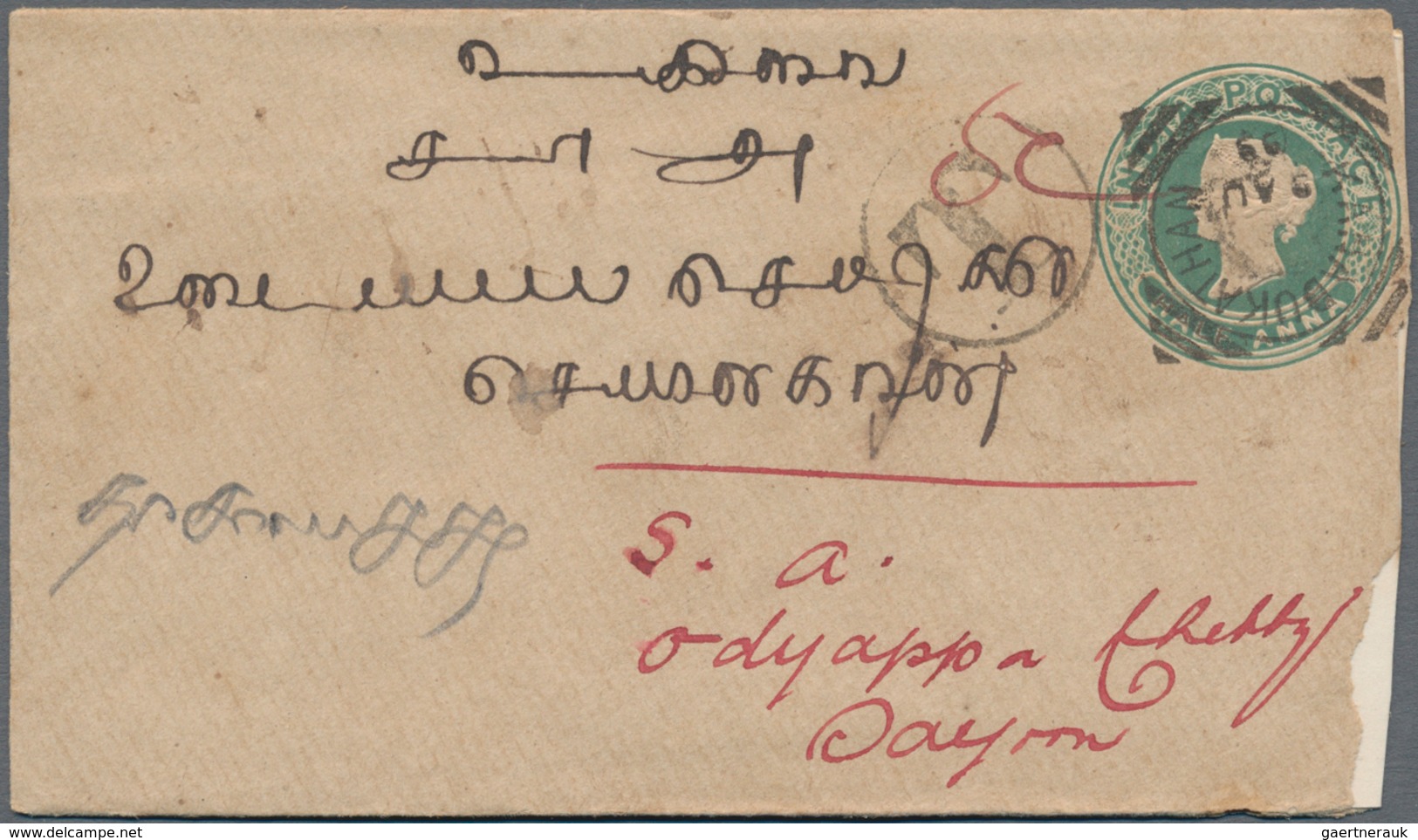 Französisch-Indochina - Portomarken: 1899-1900 Two Insuff. Franked Indian Postal Stationery Envelope - Postage Due