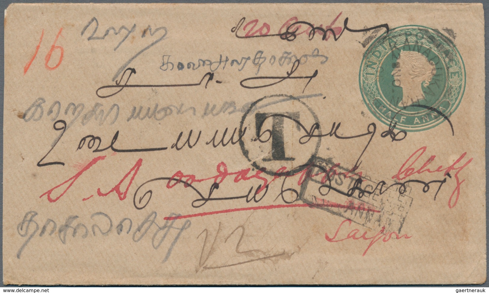 Französisch-Indochina - Portomarken: 1899-1900 Two Insuff. Franked Indian Postal Stationery Envelope - Portomarken