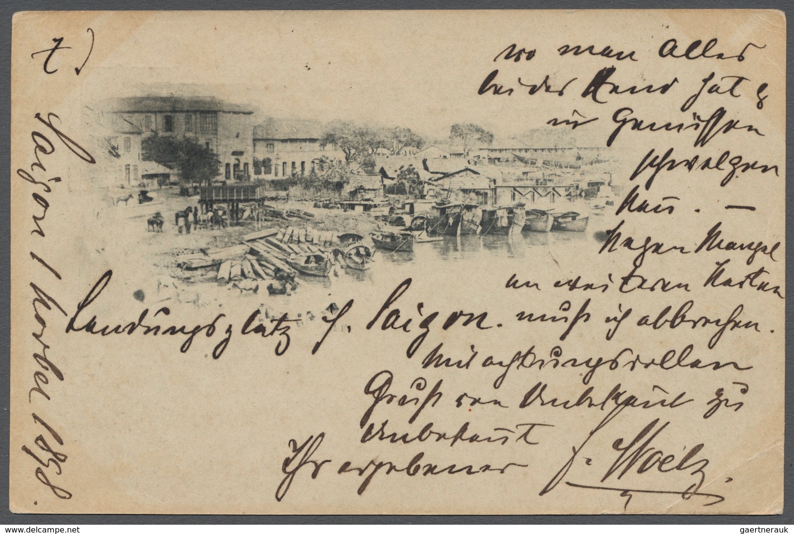 Französisch-Indochina - Ganzsachen: 1892, 10 C. Stationery Picture Card (waterside Scene) Used From - Other & Unclassified