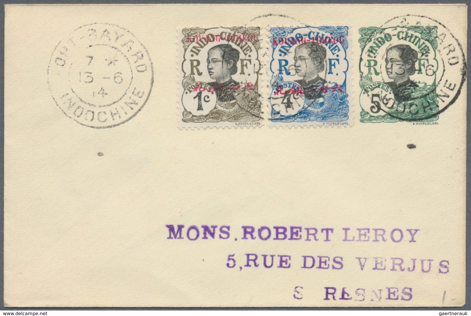 Französisch-Indochina - Postämter In Südchina: Kouang-cheou, 1906, Indochina Envelope 5 C. Uprated 1 - Other & Unclassified