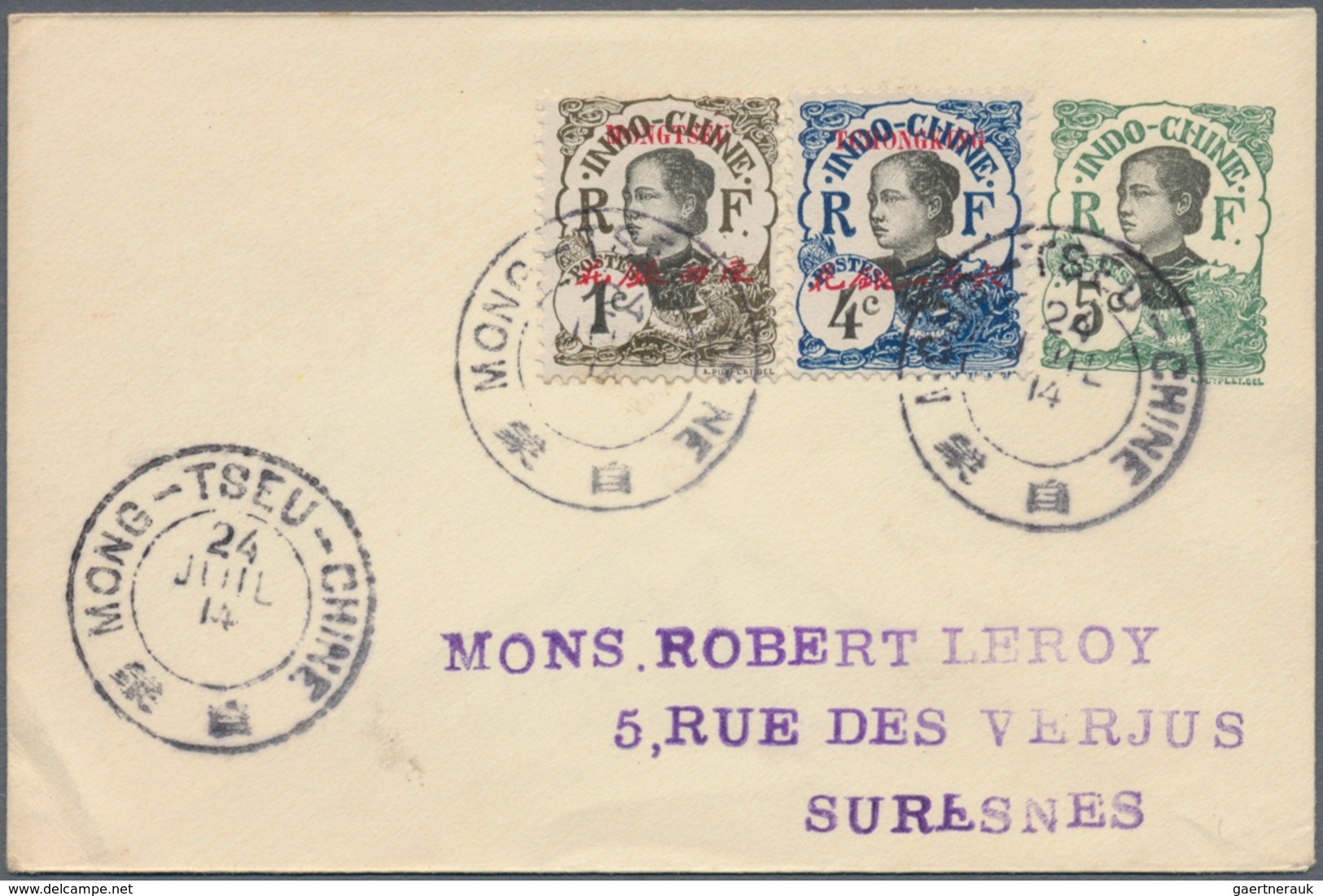 Französisch-Indochina - Postämter In Südchina: Mong-Tseu, 1906, Indochina Envelope 5 C. Uprated 1 C. - Sonstige & Ohne Zuordnung