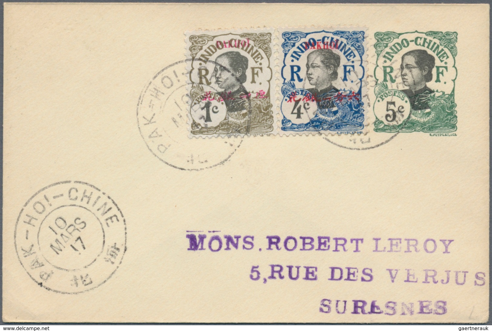 Französisch-Indochina - Postämter In Südchina: Pakhoi, 1906, Indochina Envelope 5 C. Uprated 1 C., 4 - Sonstige & Ohne Zuordnung