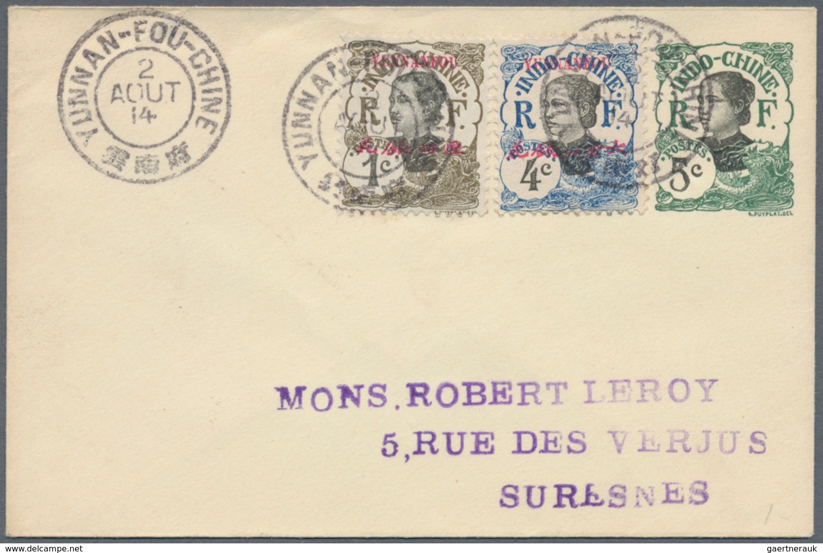 Französisch-Indochina - Postämter In Südchina: Yunnan-Fou, 1906, Indochina Envelope 5 C. Uprated 1 C - Other & Unclassified