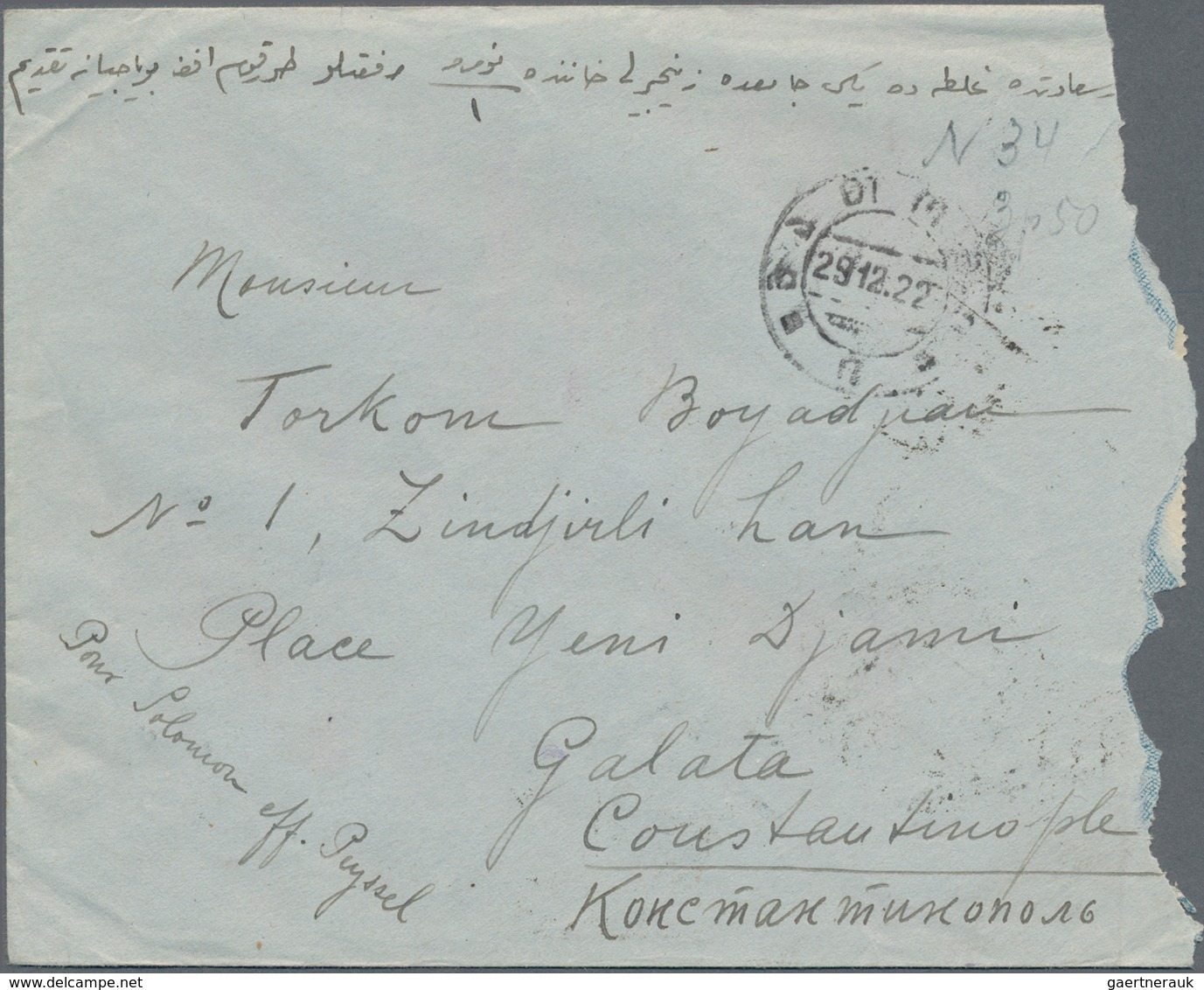 Georgien: 1922, Registered Cover Franked With 3x 2.000, 3x 3.000 And1.000 On 50, Sent To Galata Cons - Georgia