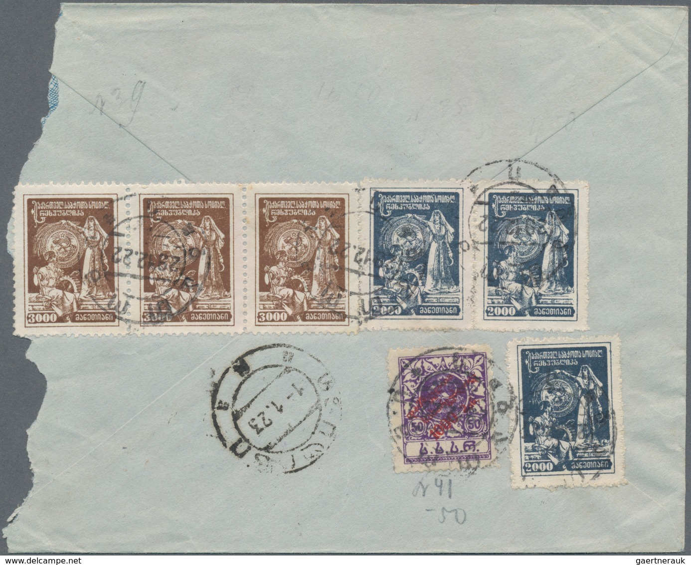 Georgien: 1922, Registered Cover Franked With 3x 2.000, 3x 3.000 And1.000 On 50, Sent To Galata Cons - Georgien