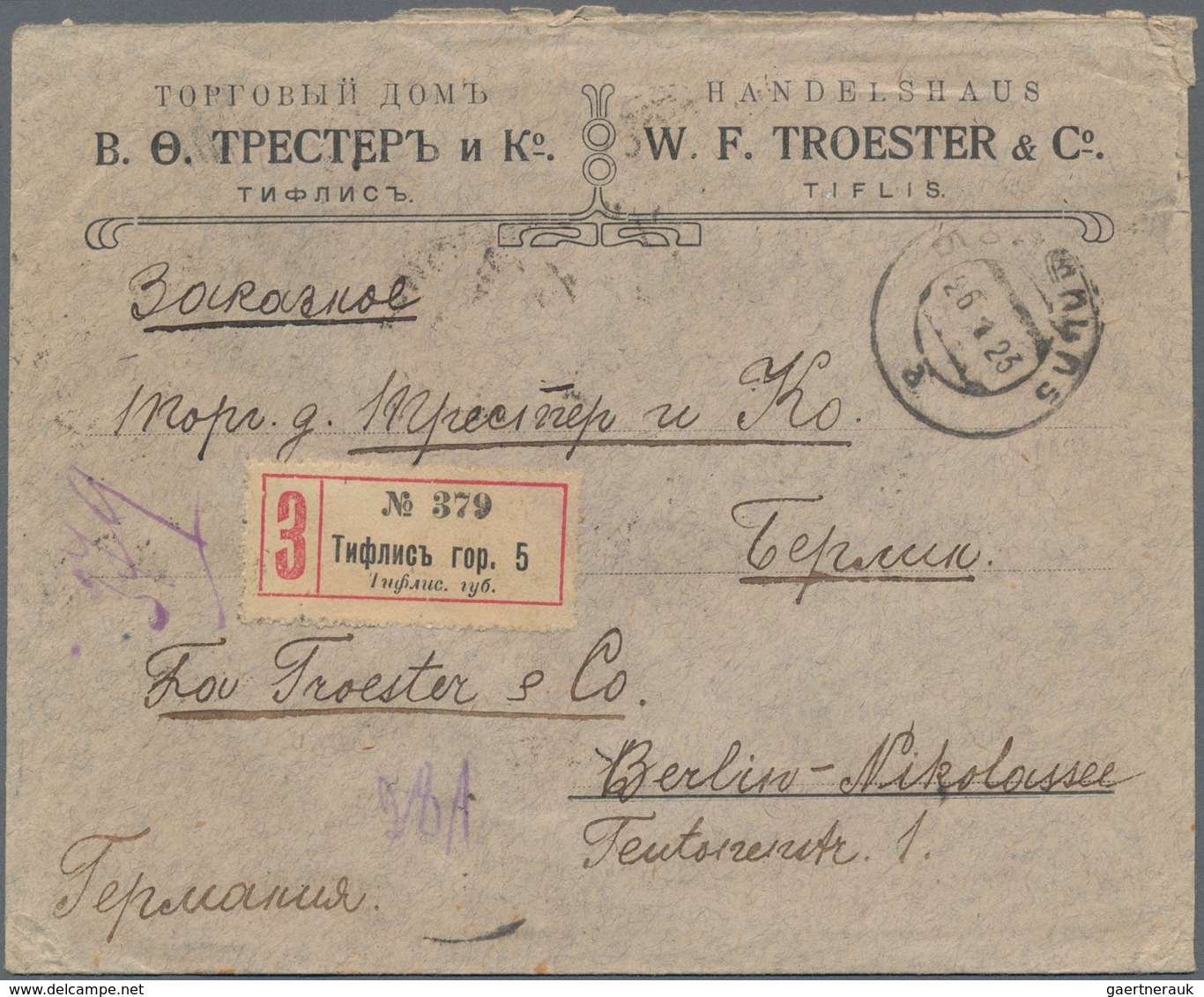 Georgien: 1922/23, Two Registered Covers And One Frontside All Franked With Revaluated Stamps From A - Georgia