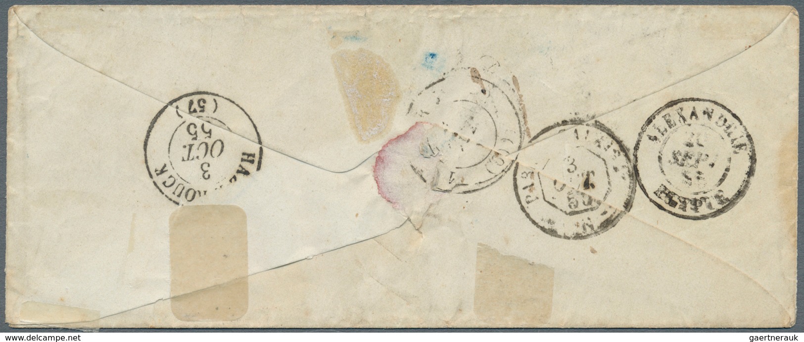 Holyland: 1855, "JAFFA SYRIE 18/SEPT/55" Black Cds. Of French Levant Post Office On Small Envelope W - Palestine