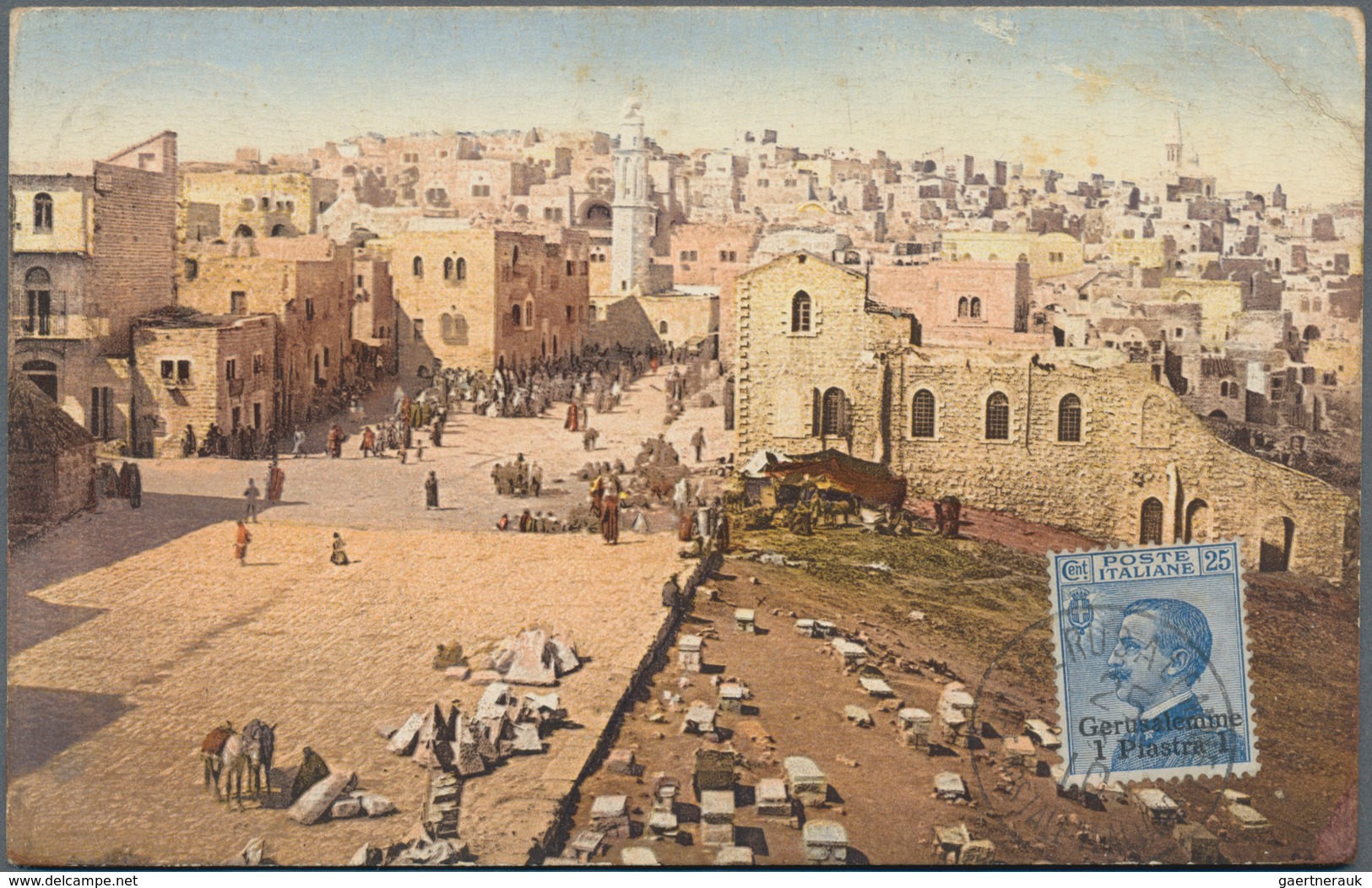 Holyland: 1910, Postcard Bearing 1 Pia. On 25 C. Blue On Front Tied By "GERUSALEMME 25/3/10 UFF. POS - Palestine